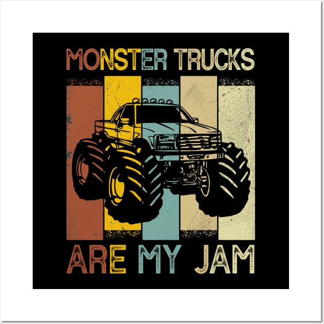 Monster Trucks Are My Jam Retro Cool Trucker Birthday Boy Wall Art by AE Desings Digital